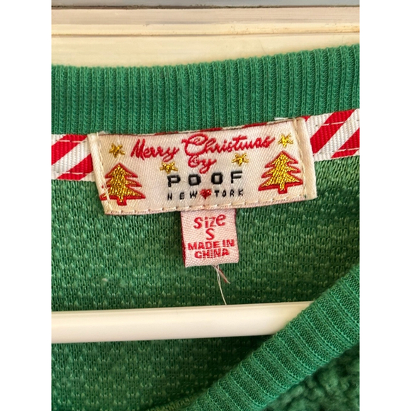 Poof New York Women's Small Green Gnome Merry Christmas Fuzzy Holiday Sweater - Picture 9 of 13